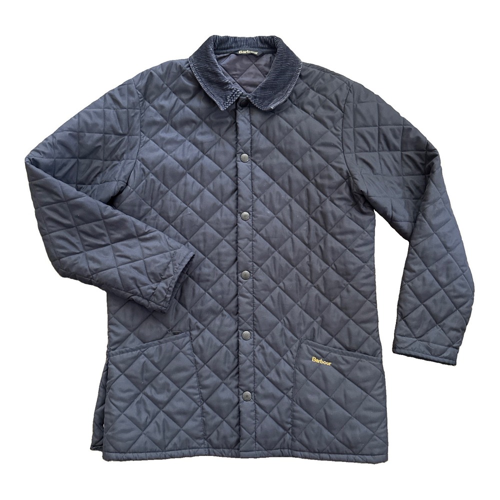 Barbour Eskdale Jacket Men Medium Dark Navy Quilted Corduroy Collar Coat England